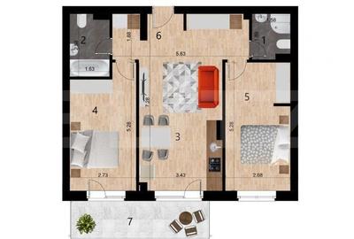 Apartament cu 3 camere în Zorilor