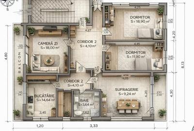 Apartament cu 4 camere decomandat în Gruia