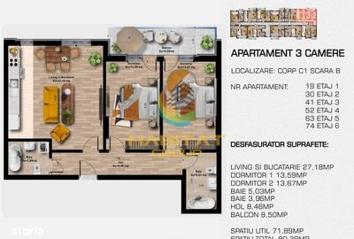 Apartament cu 3 camere în Central