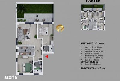Apartament cu 3 camere, mobilat în Central
