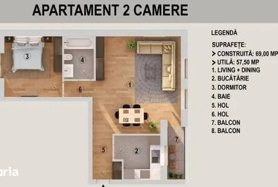 Apartament cu 2 camere decomandat în Tunari - 5