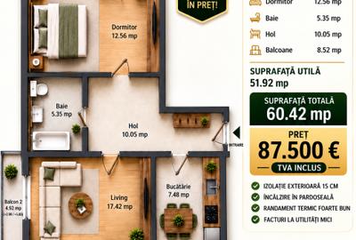 Apartament cu 2 camere decomandat în Central