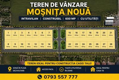 Teren Construcții intravilan de 600 mp, în Moșnița Nouă