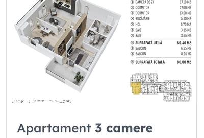 Apartament cu 3 camere în Central