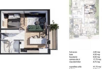 Apartament cu 2 camere în Baciu