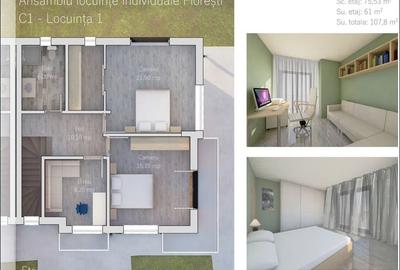 Duplex cu 4 camere cu Teren 200 Mp în Florești - 3