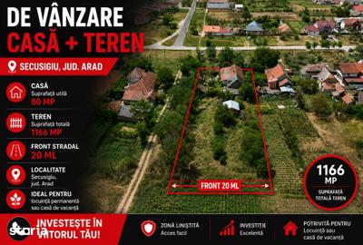Casă cu 2 camere cu Teren 1166 Mp în Secusigiu