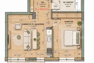 Apartament cu 2 camere semidecomandat în Central