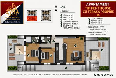 Penthouse cu 3 camere decomandat în Păcii
