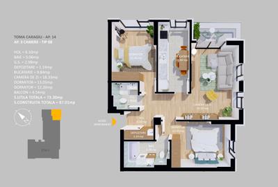Apartament cu 3 camere decomandat, mobilat în Pipera