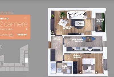 Liviu Rebreanu - Auchan Titan - 2 camere spatios 61.09 mp - 3