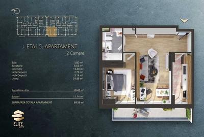 Apartament cu 2 camere semidecomandat în Mărăști