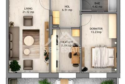 Apartament 2 camere decomandat, cu balcon 12 mp si parcare Apartament 2 camere decomandat, cu balcon 12 mp si parcare - 1