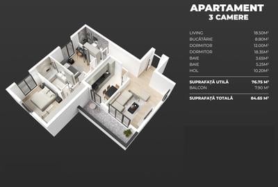 Apartament cu 3 camere, Decomandat, 2 minute de Metrou Berceni - 2