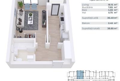 Garsoniera Spatioasa Bulevardul Metalurgiei 38.85Mp - 1