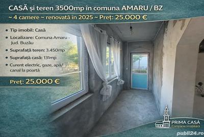 Casa si teren 3500mp in comuna Amaru BZ 4 camere renovata in 2025 Pret: 25.000 - 1