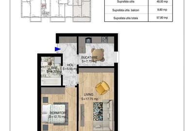 Apartament cu 2 camere decomandat în Central
