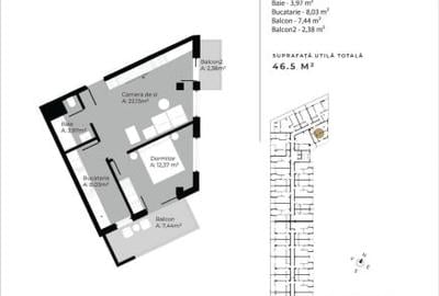 Apartament 2 camere finisat , 47 mp, etaj intermediar, zona Sopor - 1