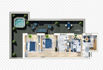 Apartament de vanzare cu 3 camere ,terasa 47,2 mp in ansamblu rezidential