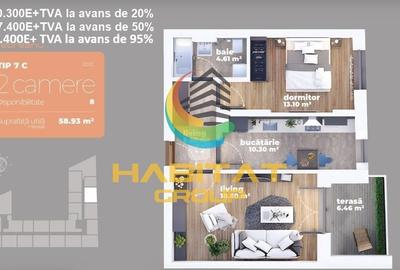 Auchan Titan-2 camere, 58.93 mp, dec, bucatarie inchisa! - 3