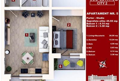 Studio 45 mp + 2 balcoane prin credit - 1