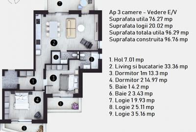 Apartament 3 camere, 97 MP, 2 BAI, 0% Comision, Doamna Ghica - H35 - 6
