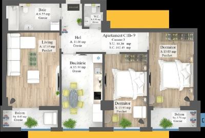 Apartament cu 3 camere decomandat în Frumoasa - 3