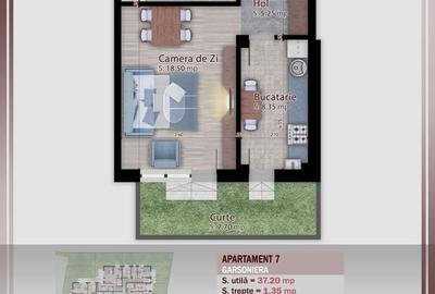 Pallady Garsoniera 37mp + curte de 8mp in bloc tip boutique - 2