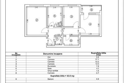 OCAZIE* Apartament 3 camere 2 bai, 67,4 mp2 utili, CET