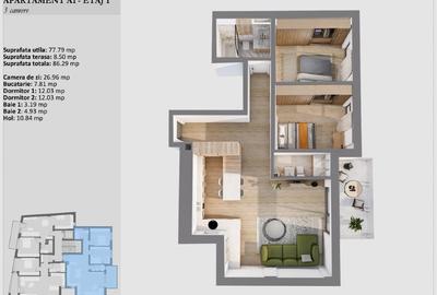 Comision 0%! Apartamente 3 camere, 86mp, Cluj Centru, Paris 22 - 7