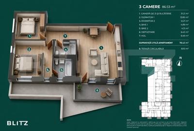 Apartament cu 3 camere semidecomandat în Bună Ziua - 1
