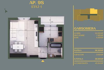 Garsonieră spațioasă, modernă | 36 mp utili | Rate la dezvoltator - 2