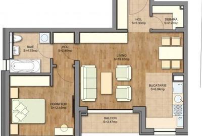 Apartament cu 2 camere semidecomandat în Tractorul - 7