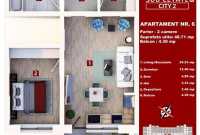 Apartament cu 2 camere semidecomandat în Sânpetru