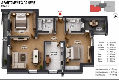 Apartament cu 3 camere decomandat în Străulești - 4