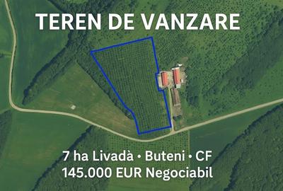 Teren 7 ha. livada Buteni, Jud. Arad CF, acces drum. - 2