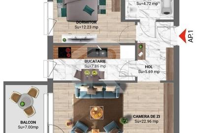 Apartament 2 camere - Greenfield Baneasa, 60,3 m?, bloc 2023 - 15