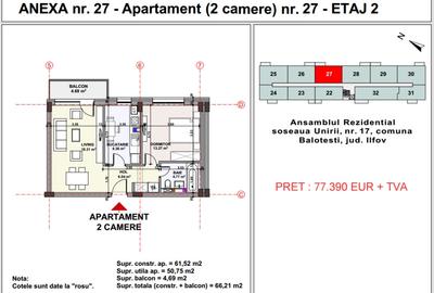 Apartamente 2 camere, Unirii apartment's Balotesti, lift, parcare - 4