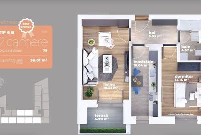 Auchan Titan-Liviu Rebreanu- 2 camere decomandat 56.01 mp - 3