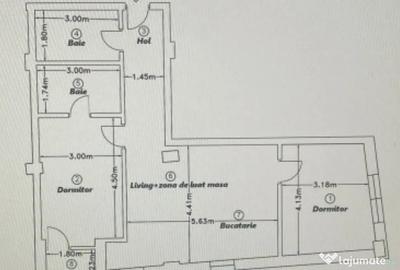 Apartament cu 3 camere semidecomandat în Central