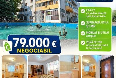 Apartament cu 2 camere semidecomandat, mobilat în Ultracentral