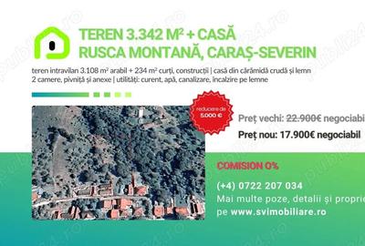 Comision 0 - Teren 3342 mp cu casa in Rusca Montana - 1