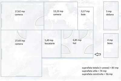 Apartament 74 mp, 3 camere, central, etaj 1 - 7