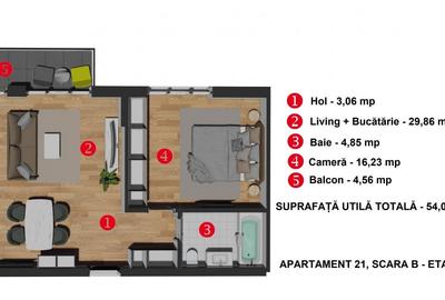Apartament 2 cam, 54mp+balcon,zona VIVO str Razoare - 15