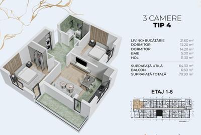 13 Min Metrou Berceni - 3 camere - 71 mp - 12