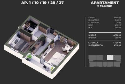 Apartament nou 2 camere, Carrefour Grand Arena, Bd Brancoveanu - 7
