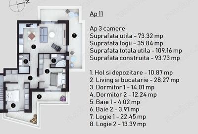 Apartament 3 camere, 110 MP, 2 BAI, 0% Comision - H35 - 2