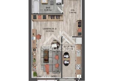 Studio generos ,41 mp, etaj 2, bloc nou dotat cu lift, zona Brana - 3