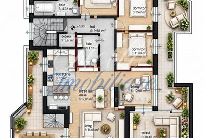 Penthouse cu 5 camere semidecomandat în Florești