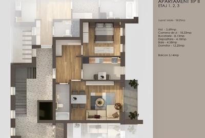 Apartament cu 2 camere decomandat în Tractorul - 4